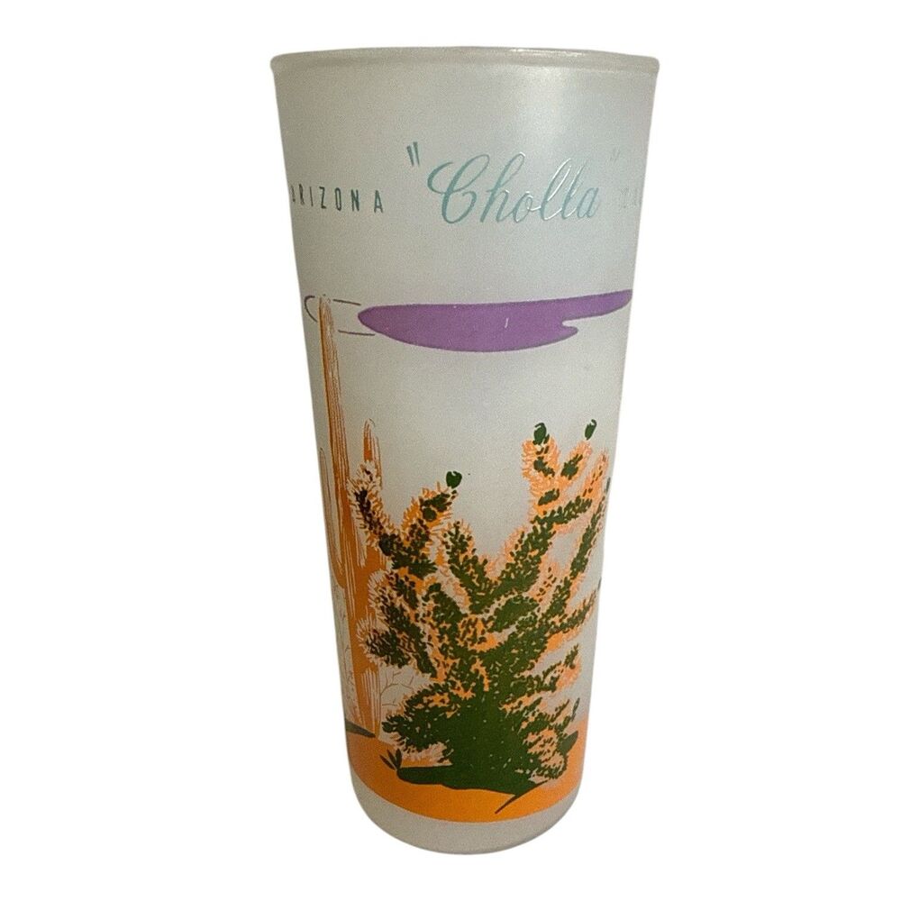 Vintage Frosted Cholla Cactus Arizona Glass Tumbler Mid Century Barware